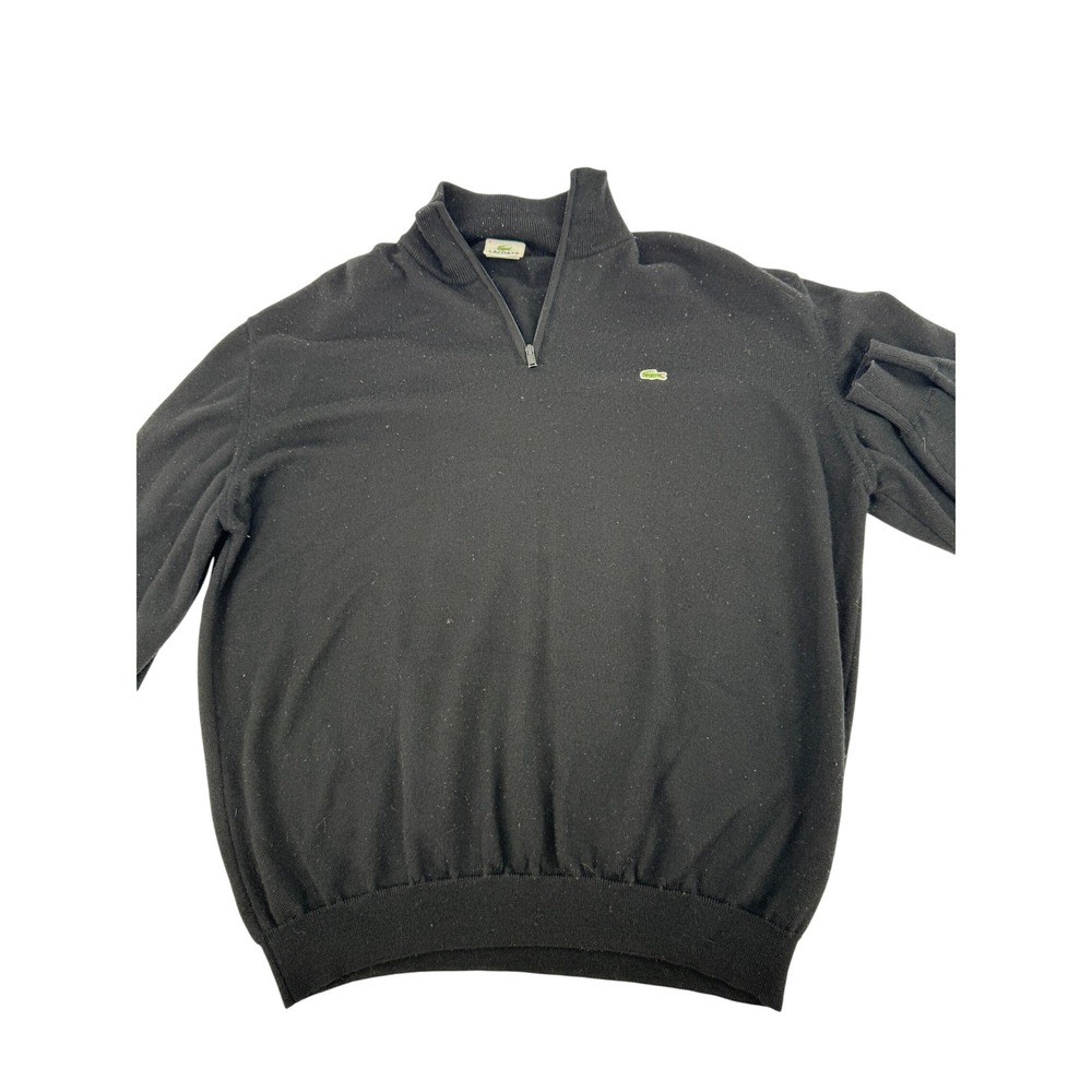 Lacoste Quarter Zip Wool Sweater Mens 8 XL Black Pure‎ New Mock Neck Pullover
